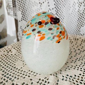 Art Glass Handblown Speckled White Chicken Figurine Large Decor Paperweight 5 ½”